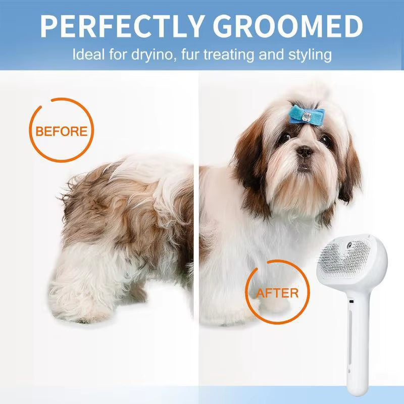 Dog Steam Comb Pet Massage Brush USB Charging Safe round Head Soft Teeth Spray Hair Removal Comb Universal for Cats Dogs