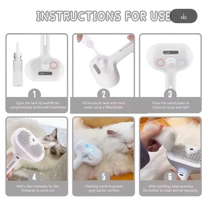 Dog Steam Comb Pet Massage Brush USB Charging Safe round Head Soft Teeth Spray Hair Removal Comb Universal for Cats Dogs